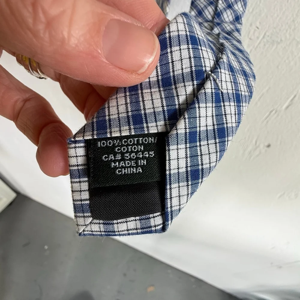 J.Crew Navy Blue & White Gingham Cotton Necktie - 2.5” Slim Tie